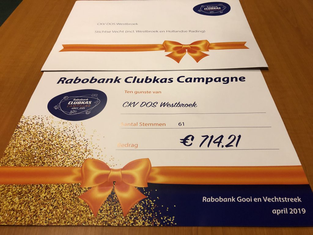 Cheque Rabobank Rabobank clubhuis campagne cheque - DOS Westbroek